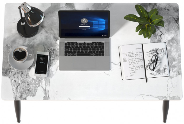 Обеденный стол Мебель--24 DT-27, цвет белый мрамор(глянцевая), ШхГхВ 120х70х75 см., столешница камень 10,5 мм., ножки металл, макс. нагрузка 80 кг.