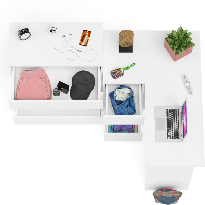 Мори Стол компьютерный МС-16 левый + Комод МК800.4, цвет белый, ШхГхВ 204,8х84,9х94 см., выдвижные ящики слева, НЕ универсальная сборка