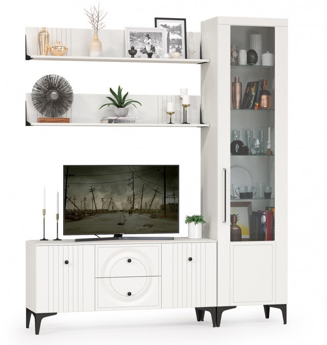 Валенсия Гостиная № 056, ЛДСП белый шагрень/МДФ белый шагрень