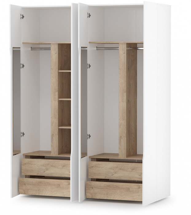 Муссон 13.198 Шкаф двухстворчатый + 13.198 Шкаф двухстворчатый, цвет белый/дуб эндгрейн элегантный, ШхГхВ 174,8х52,2х229,8 см., НЕ универс. сборка