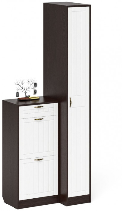 Прихожая П-6 Компоновка № 42, цвет венге/фасады МДФ белое дерево фрезеровка прованс, ШхГхВ 80х50х210 см., универсальная сборка