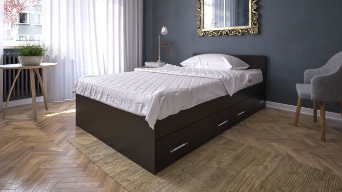 Стандарт Кровать с ящиками 1200, цвет венге, ШхГхВ 123,5х203,5х70 см., сп.м. 1200х2000 мм., без матраса, основание есть
