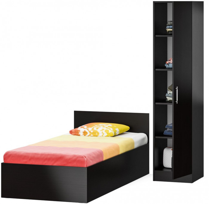 Кровать 0900 + Пенал Стандарт, цвет венге, ШхГхВ 93,5х203,5х70 + 45х52х200 см., сп.м. 900х2000 мм., без матраса, основание есть