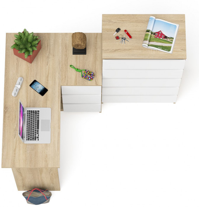 Мори компьютерный стол МС-16 правый + Комод МК700.5, дуб сонома/белый