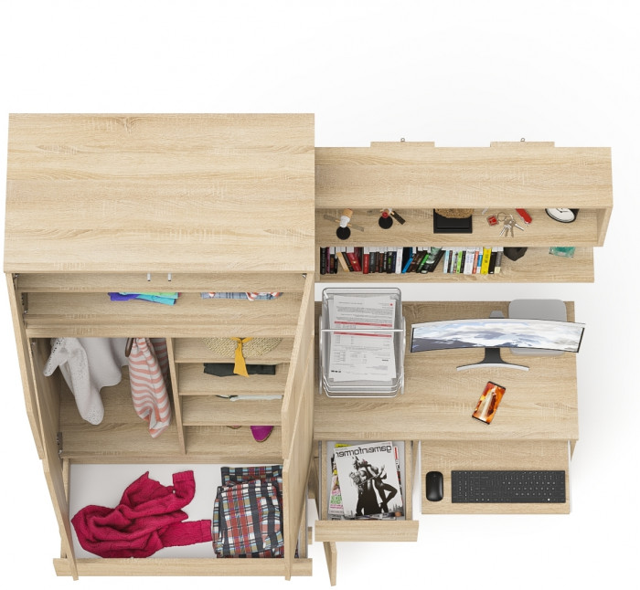 Мори Стол компьютерный МС-1 левый + Шкаф МШ900.1 + Антресоль МА900.1 + Полка 900, цвет дуб сонома, ШхГхВ 180,4х50,4х234,2 см., НЕ универс. сб.