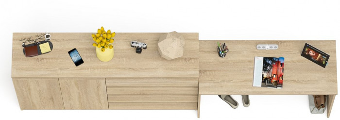 Мори Стол письменный МСП1200.1 + Комод МК1600.1, цвет дуб сонома, ШхГхВ 280,8х50х94 см., универсальная сборка