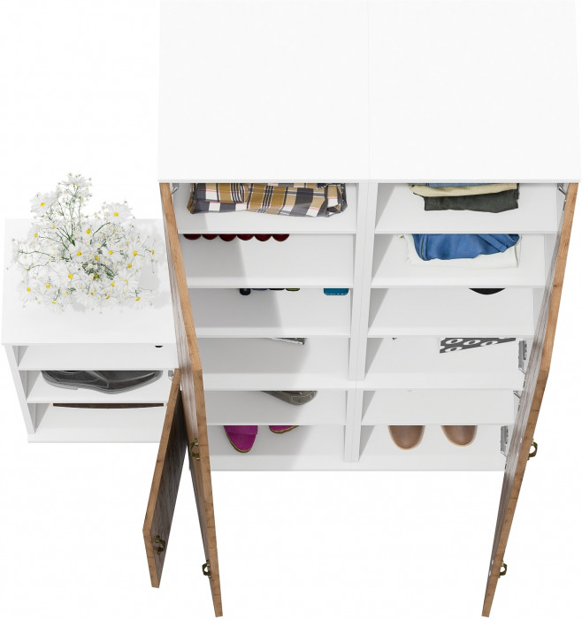 Лидер-8 Пенал МД 22Б + Пенал МД 22Б + Тумба МД 3.19, белый шагрень/крафт золото