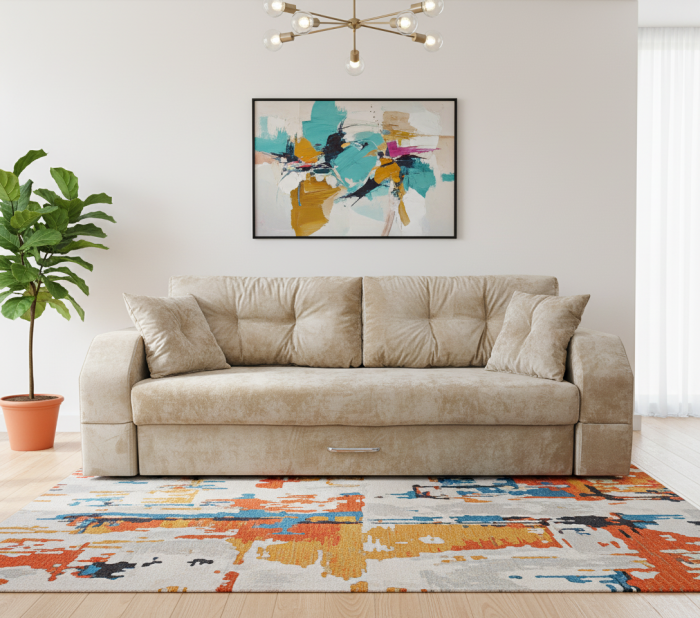 Диван-еврокнижка Манчестер 160х200, с подсветкой 05, велюр бежевый