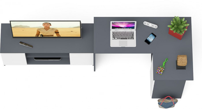 Мори компьютерный стол МС-16 правый + Тумба МТВ1200.1, графит/белый