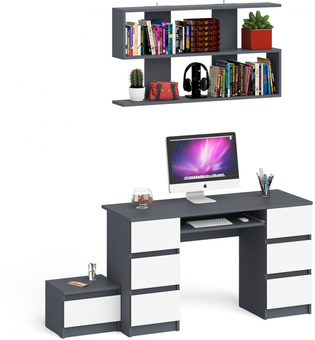 Мори компьютерный стол МС-2 + Тумба ТМП400.1 + Полка 1200, графит/белый