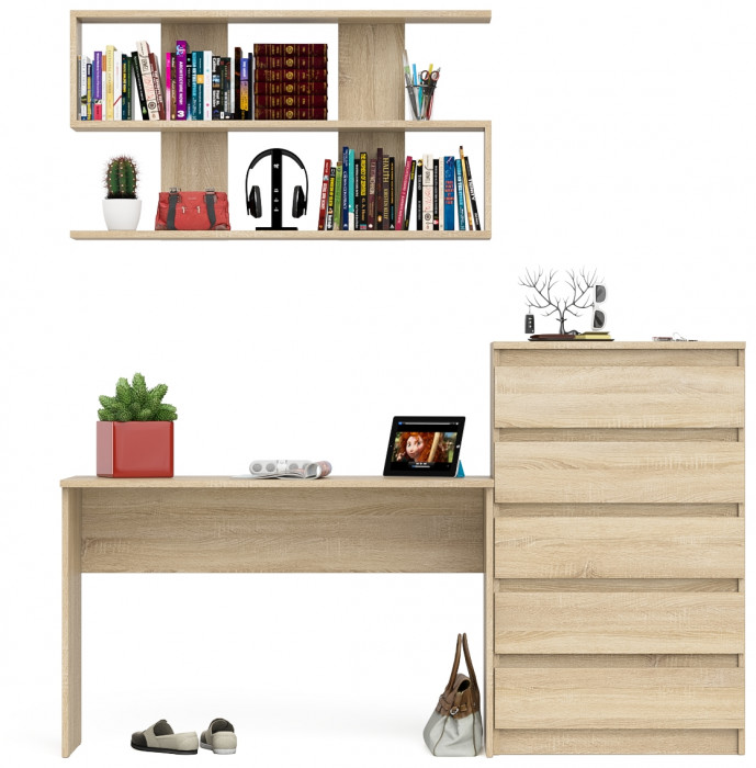 Мори письменный стол МСП1200.1 + Комод МК700.5 + Полка 1200, дуб сонома
