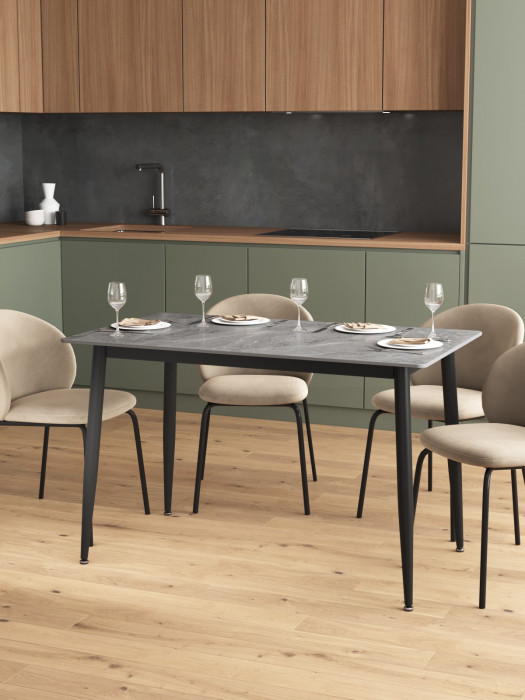 Обеденный стол Мебель--24 DT-27, цвет серый мрамор(глянцевая), ШхГхВ 120х70х75 см., столешница камень 10,5 мм., ножки металл, макс. нагрузка 80 кг.