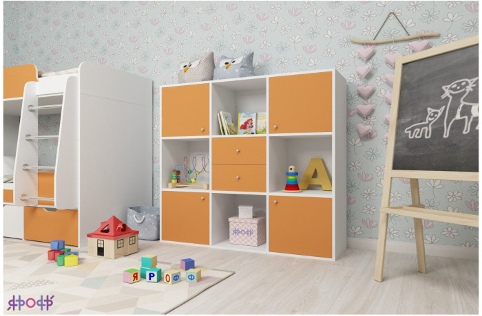 Стеллаж Джери (Ясень Анкор Темный/Оранжевый)