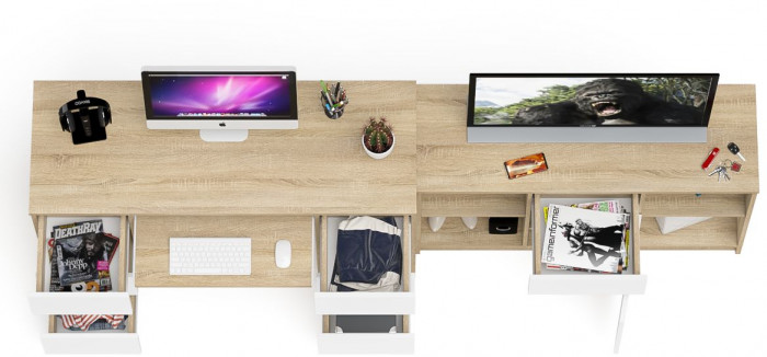 Мори Стол компьютерный МС-2 + Тумба МТВ1204.1, цвет дуб сонома/белый, ШхГхВ 255,8х50х76,6 см., универсальная сборка