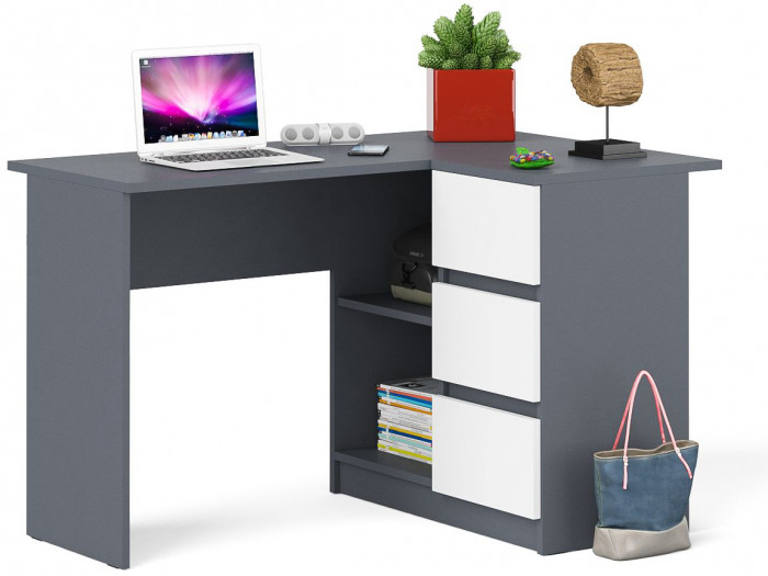 Мори компьютерный стол МС-16 правый, графит/белый