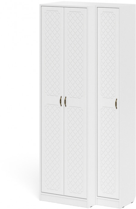 Прихожая П-6 Шкаф + Пенал, цвет белая шагрень/фасады МДФ белое дерево фрезеровка ромб, ШхГхВ 90х50х210 см., универсальная сборка