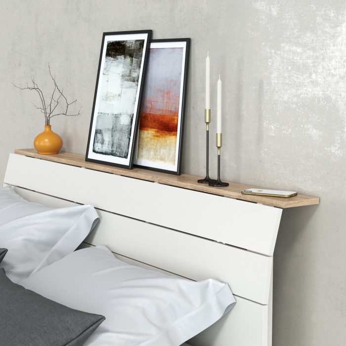 Муссон Кровать 11.41 + ортопед + Комод 13.97 + Зеркало СВК, цвет белый/дуб эндгрейн элегантный, сп. м. 1600х2000 мм., б/м