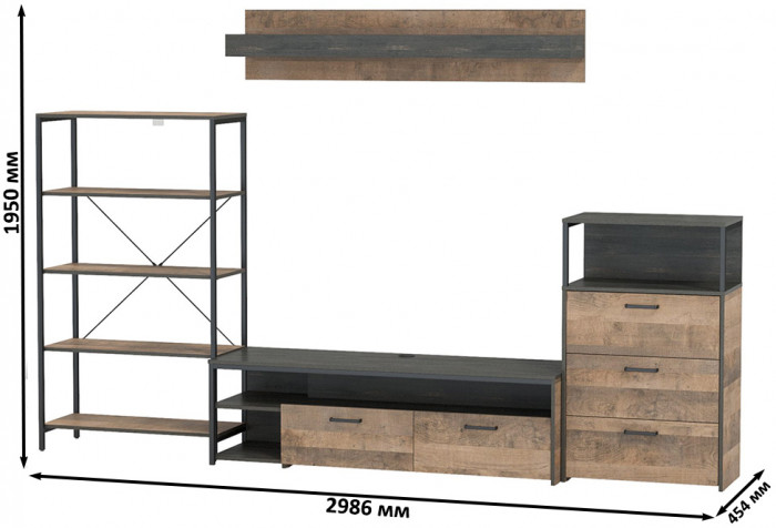 Трувор Гостиная 083, дуб гранж песочный/интра