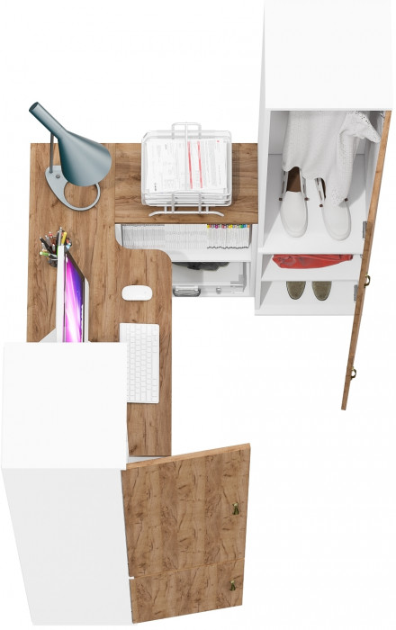 Лидер-8 Пенал МД 22Б + Стол + Пенал 21Б, белый шагрень/крафт золото