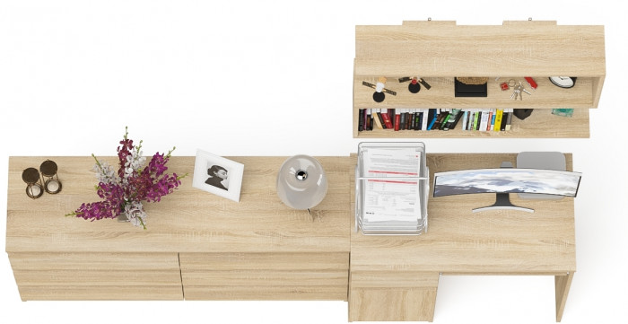 Мори компьютерный стол МС-1 левый + Комод МК1380.6 + Полка 900, дуб сонома