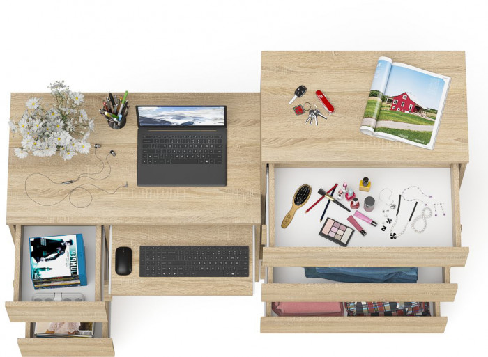 Мори компьютерный стол МС-6 левый + Комод МК700.5, дуб сонома