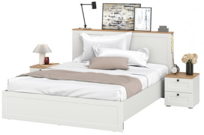 Остин 11.53 Кровать + ортопед + 16.152 Тумба 2 шт., белый шагрень/дуб крафт золотой