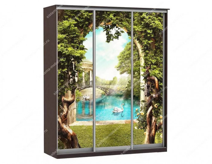 Шкаф купе Модерн 1776х600 3-х дверный 2-х секционный фотопечать №3 венге