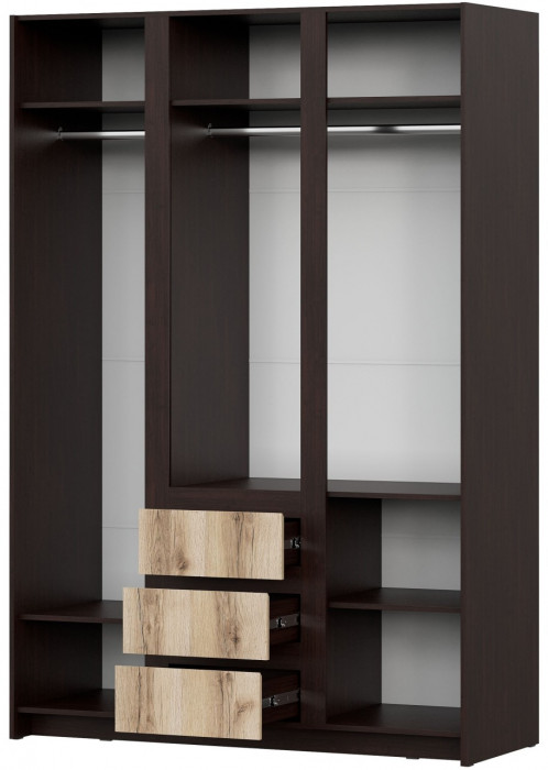 Прага Шкаф для одежды трехстворчатый Дуб Венге/Дуб Делано