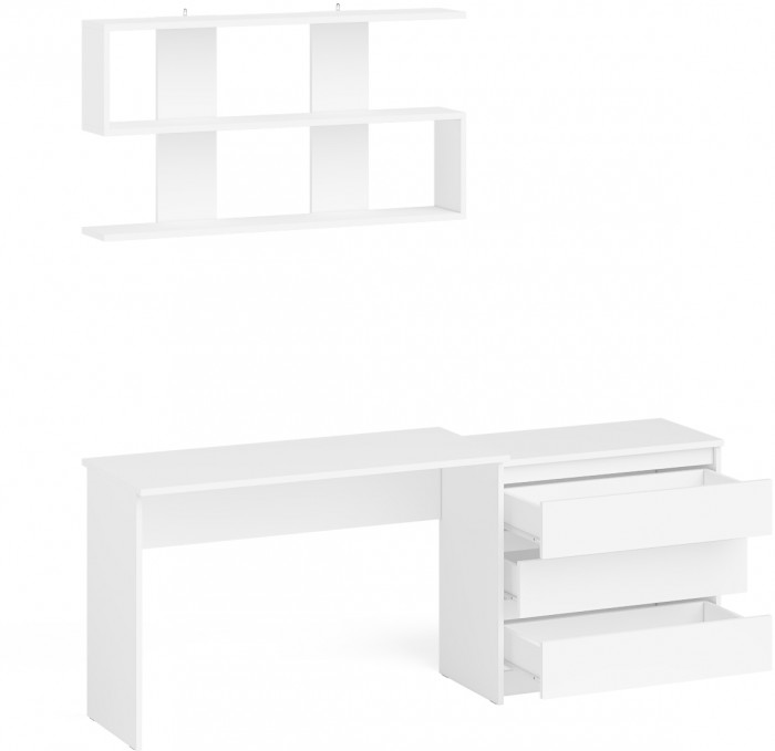 Мори письменный стол МСП1200.1 + Комод МК800.1 + Полка 1200, белый