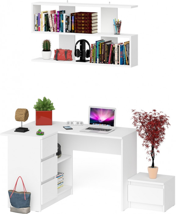 Мори Стол компьютерный МС-16 левый + Тумба ТМП400.1 + Полка 1200, цвет белый, ШхГхВ 164,8х84,9х209,6 см., НЕ универсальная сборка