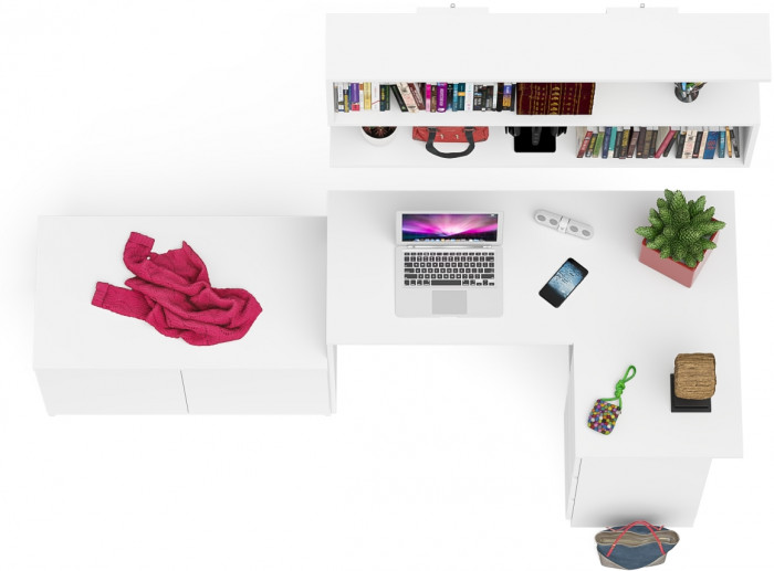 Мори Стол компьютерный МС-16 правый + Тумба МА900.1 + Полка 1200, цвет белый, ШхГхВ 214,8х84,9х209,6 см., НЕ универсальная сборка