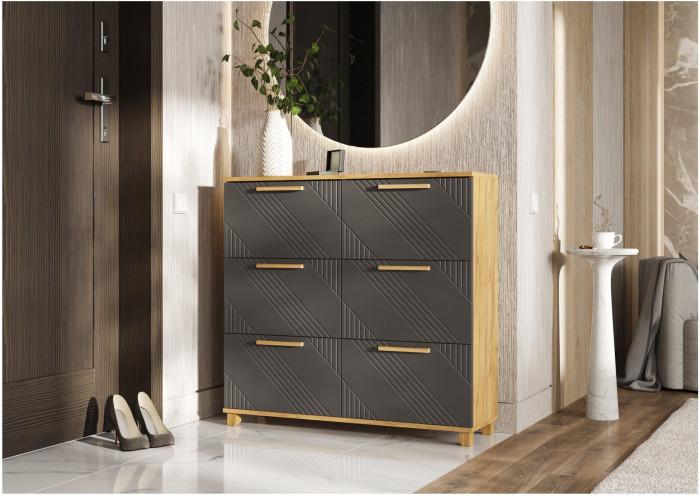 Обувница Ирис, Браш Графит/Крафт (Дуб крафт/ Графит)