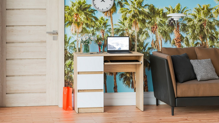 Мори компьютерный стол МС-6 левый, дуб сонома/белый