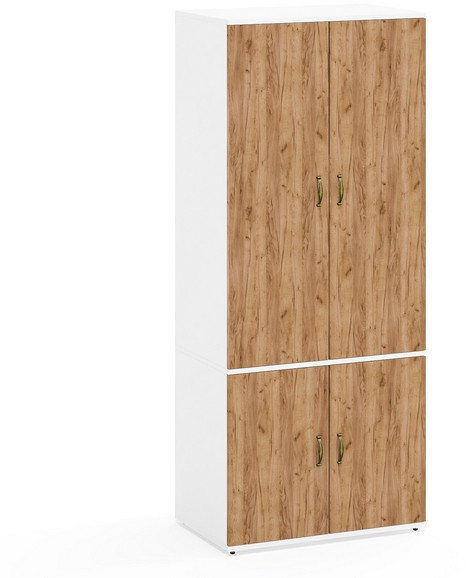 Лидер-8 Модуль Шкаф МД 19Б, цвет белый шагрень/крафт золото, ШхГхВ 80х50х190 см., глубокий шкаф со штангой для верхней одежды и полкой