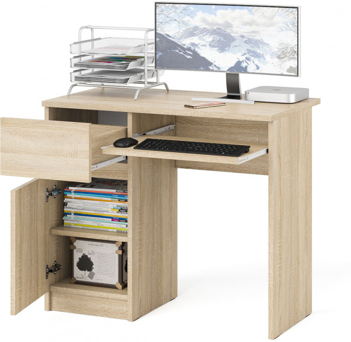 Мори Стол компьютерный МС-1 левый, цвет дуб сонома, ШхГхВ 90х50х76,6 см., выдвижной ящик слева, НЕ универсальная сборка