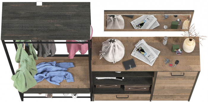 Трувор Прихожая 218, цвет дуб гранж песочный/интра, ШхГхВ 189х36,9х194,2 см., универсальная сборка