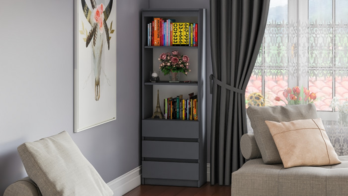 Мори Стеллаж МСТ600.3, цвет графит, ШхГхВ 60,4х35,4х179,6 см.