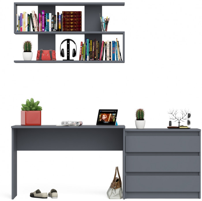 Мори письменный стол МСП1200.1 + Комод МК800.1 + Полка 1200, графит
