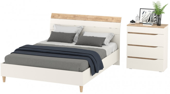 Муссон Кровать 11.41 + ортопед + Комод 13.97, цвет белый/дуб эндгрейн элегантный, сп. м. 1600х2000 мм., б/м