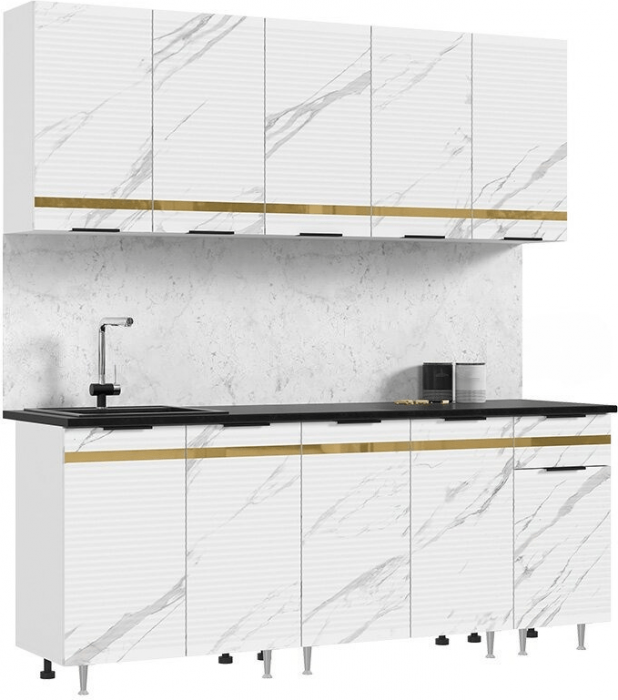 Кухня МДФ Милена 2000 (Белый, Мрамор белый софт/Мрамор блэк софт, Антарес)