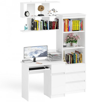 Мори компьютерный стол МС-6 левый + Комод МК800.1 + Полка 900, белый