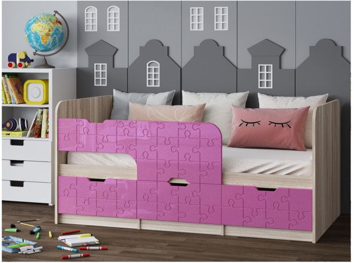 Детская кровать Юниор-9, 80х180 (Белый глянец, Ясень шимо светлый)