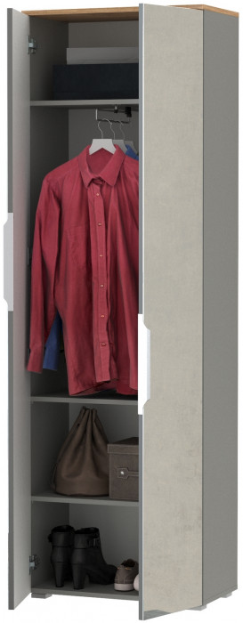 Октава 13.338 Шкаф для одежды, серый графит/дуб крафт золотой/фасады МДФ серый графит и зеркало