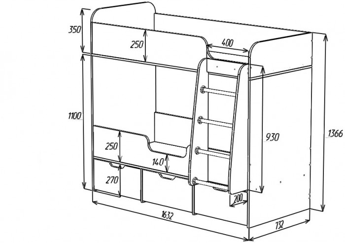 Кровать двухъярусная Малыш Двойняшка (Ясень Анкор темный/Ясень Анкор Темный)