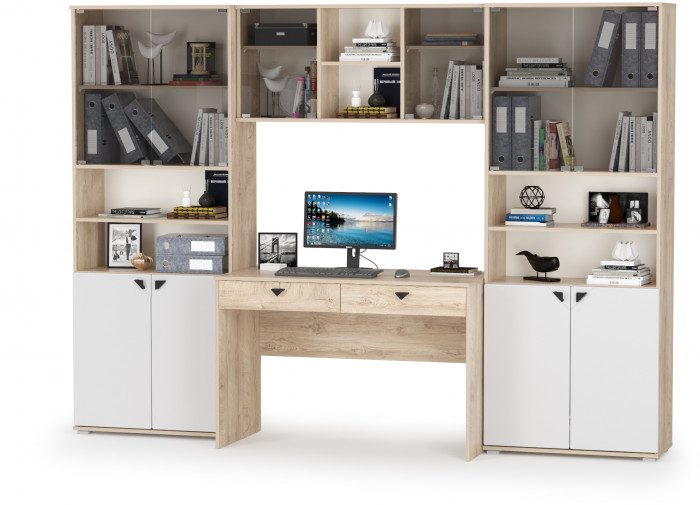 КР100 Бостон № 28, цвет дуб эндгрейн элегантный/фасады МДФ милк рикамо софт, 13.156+12.69+10.51+13.156, ШхГхВ 268,8х57,2х194,4 см.