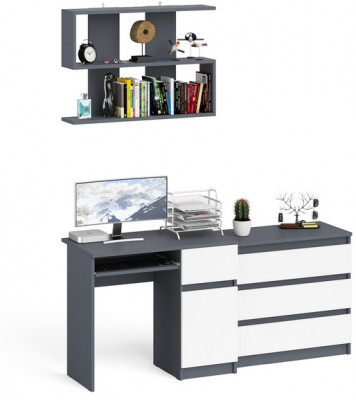 Мори Стол компьютерный МС-1 правый + Комод МК800.1 + Полка 900, цвет графит/белый, ШхГхВ 170,4х50х209,6 см., НЕ универсальная сборка