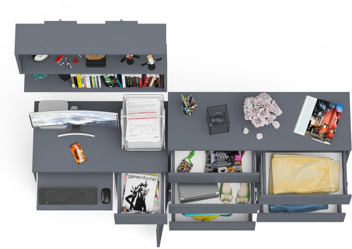 Мори компьютерный стол МС-1 правый + Комод МК1200.8 + Полка 900, графит