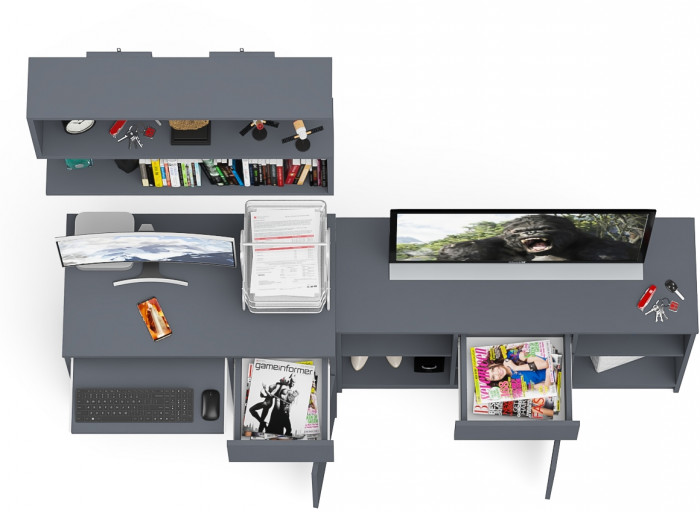 Мори компьютерный стол МС-1 правый + Тумба МТВ1204.1 + Полка 900, графит