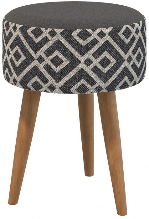 Банкетка 6-5132ТКчёр Юна, цвет ткань чёрная с рисунком, ШхГхВ 33х33х45 см.(круглая банкетка на трёх ножках), цвет ножек: тик