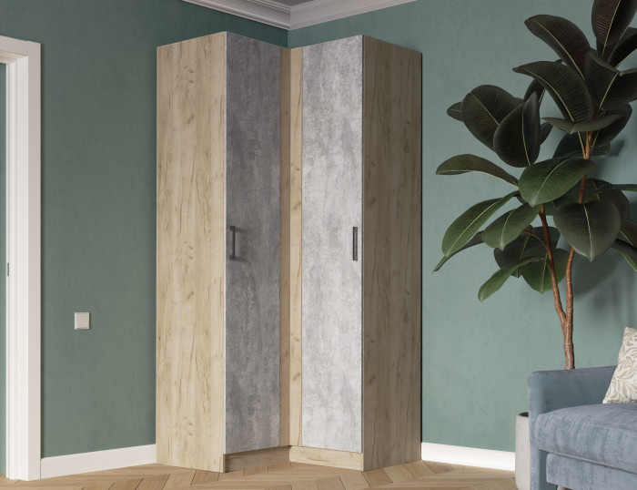 Шкаф угловой Вегас, Дуб крафт серый/Цемент